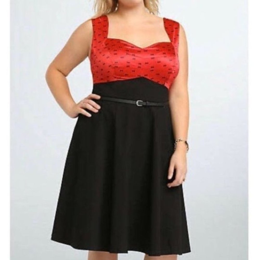 " HOST PICK"  Black Red Flared TORRID DRESS Size 14